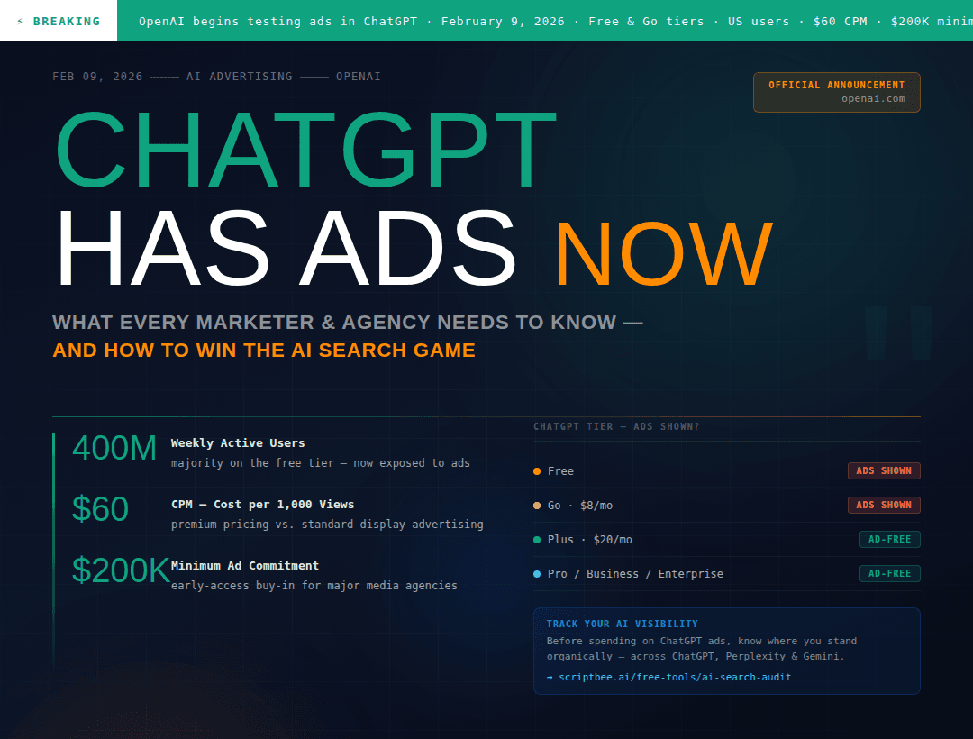News update: chatGPT has Ad's now