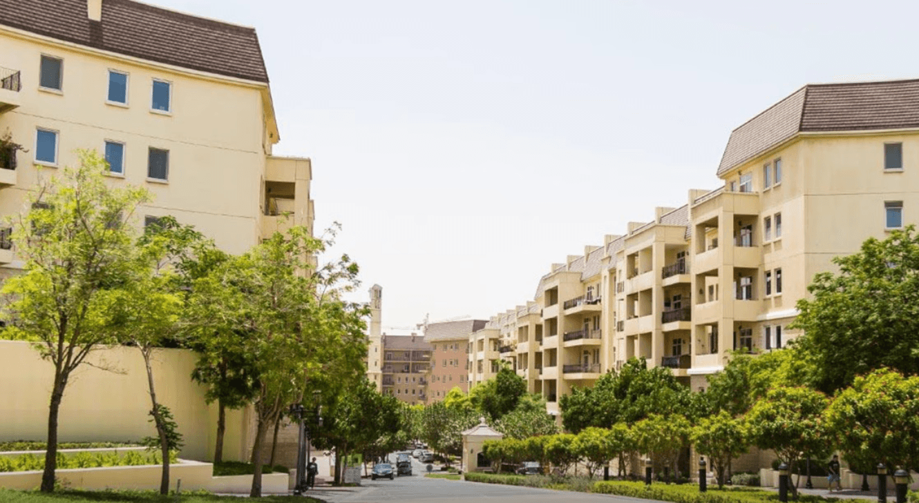 Aerial image of Arabian Ranches in Dubai, illustrating the residential layout and lush landscaping.