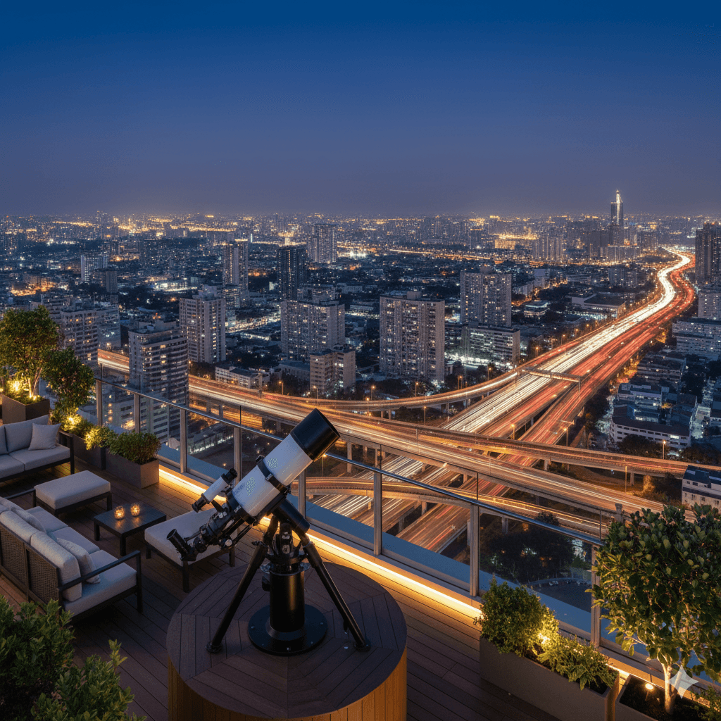 Panoramic night skyline view from observatory deck New Gurugram