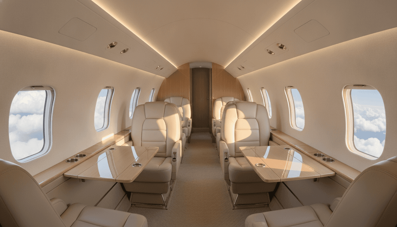 Light jet cabin interior — suited to short Seoul–Japan routes