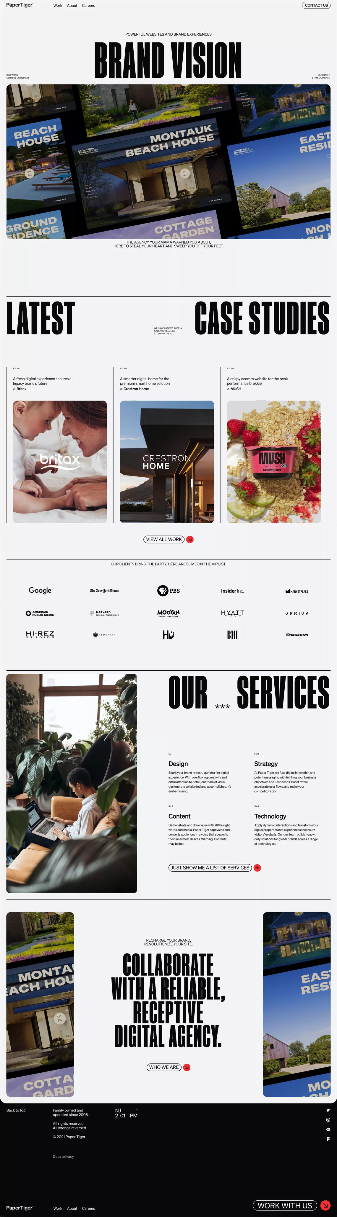 Paper Tiger portfolio page screenshot showcasing Design and Tech design