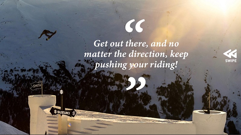 A poster showing what seems like a castle and a sword with text SUZUKI on it. On the poster there is also the text: Get out there, and no matter the direction, keep pushing your riding!