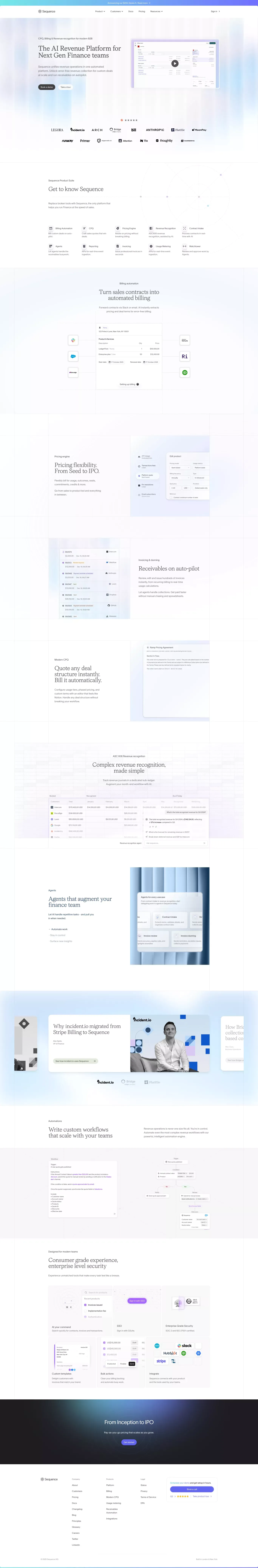 Sequence landing page screenshot showcasing AI and Finance design