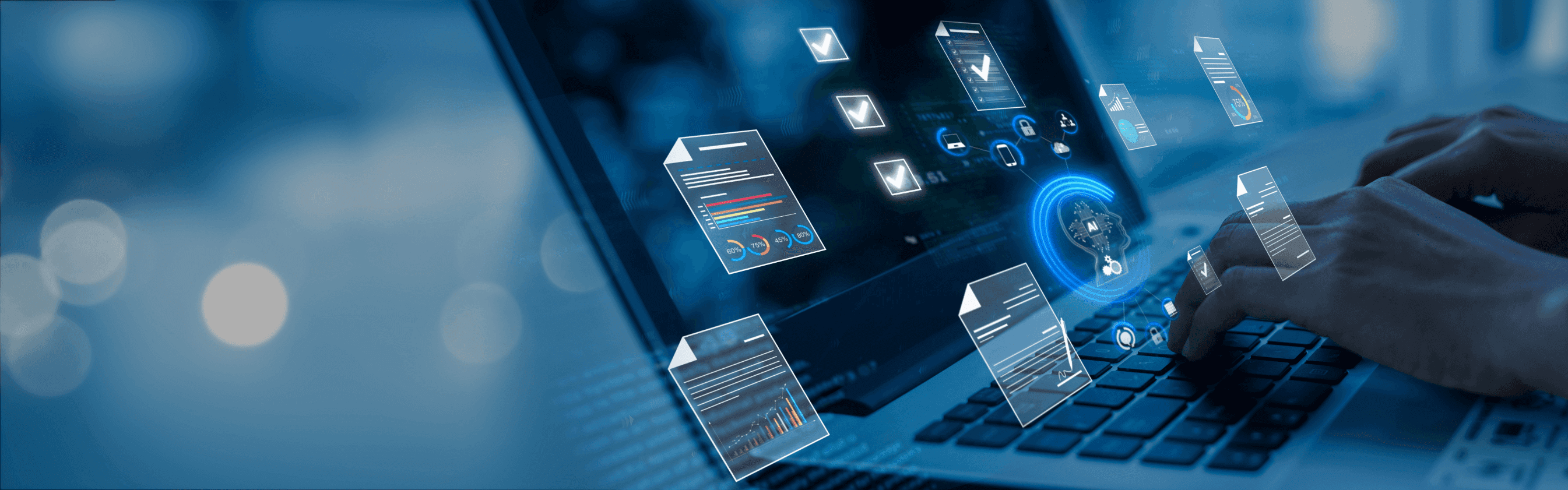 Document management concept, check electronic documents on digital documents on virtual screen