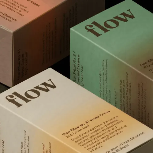 Flow product branding: elegant design and art by a branding expert.