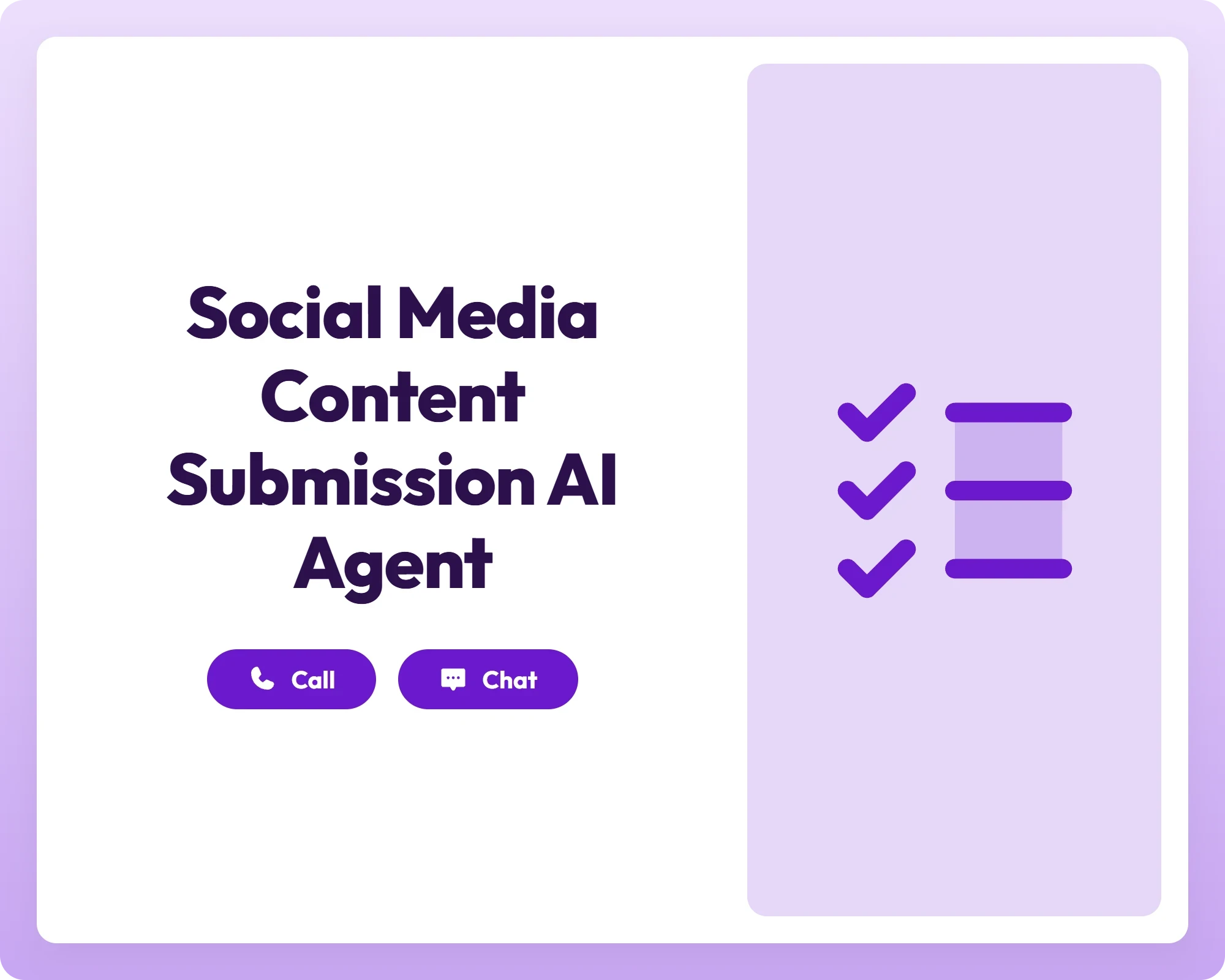 ai marketing agent supports social media content submission with call, chat, and checklist
