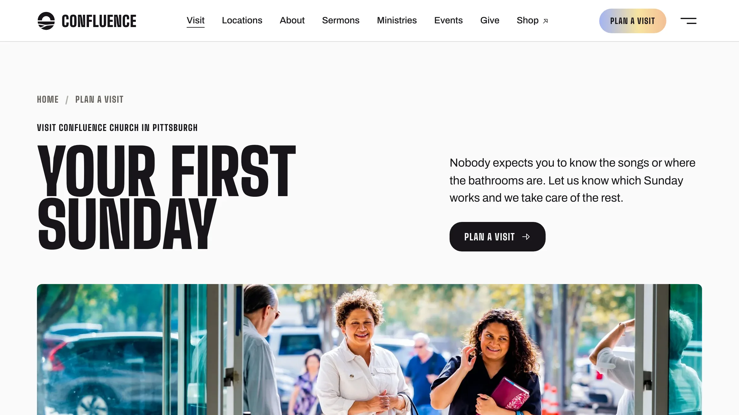 Confluence Church template, plan your visit page