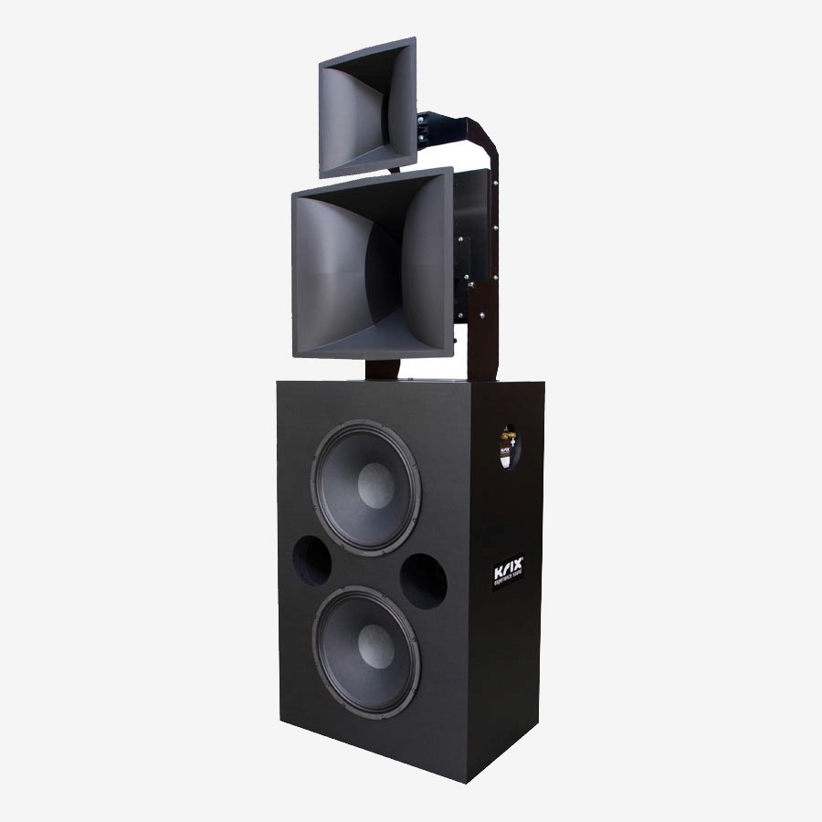 Black Krix loudspeaker with horn drivers