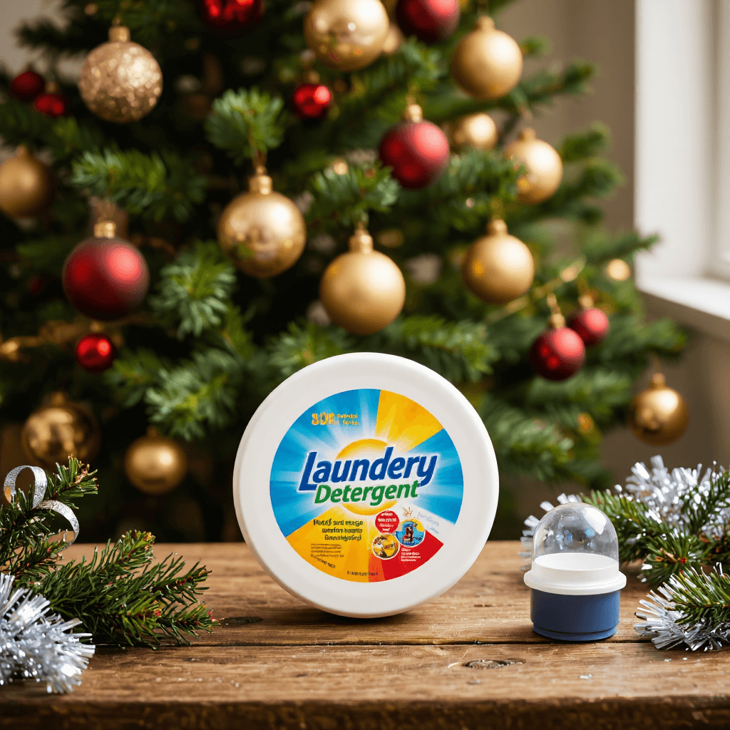 product photography of a container of laundry capsules for washing clothes