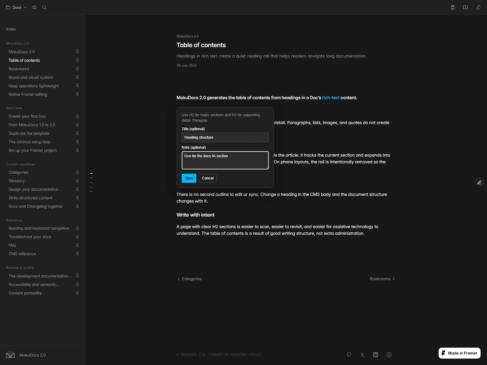 The save dialog for a highlight, quoting the selected passage with optional Title and Note fields filled in