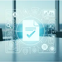 Imagem demonstrando um arquivo digital, com símbolo de confirmação