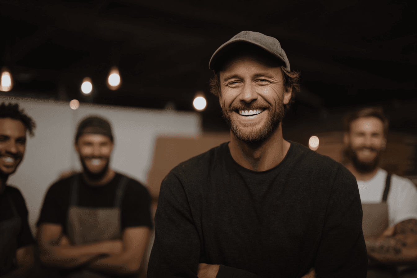 team of tradesman laughing