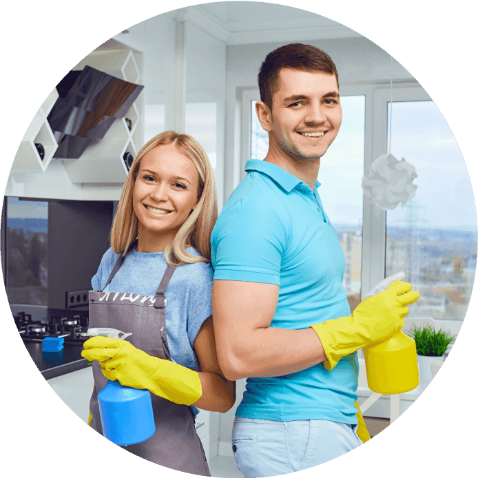 two Justo Professional Cleaning Employees smiling at camera