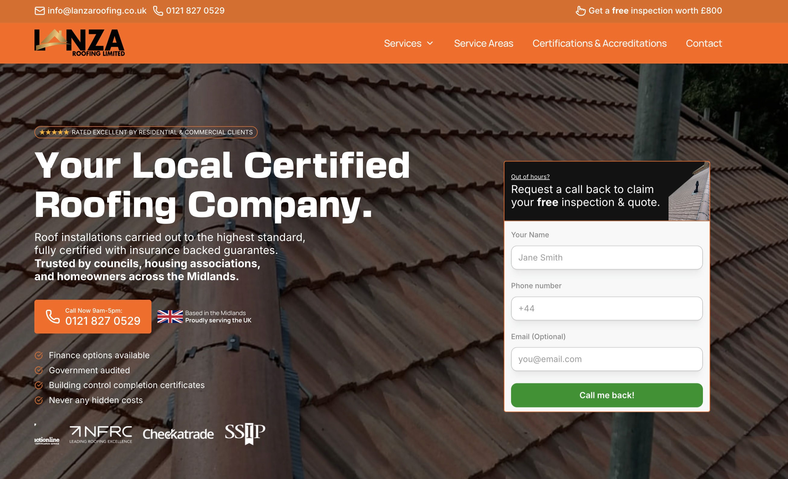 Landing Page for RoofIng client