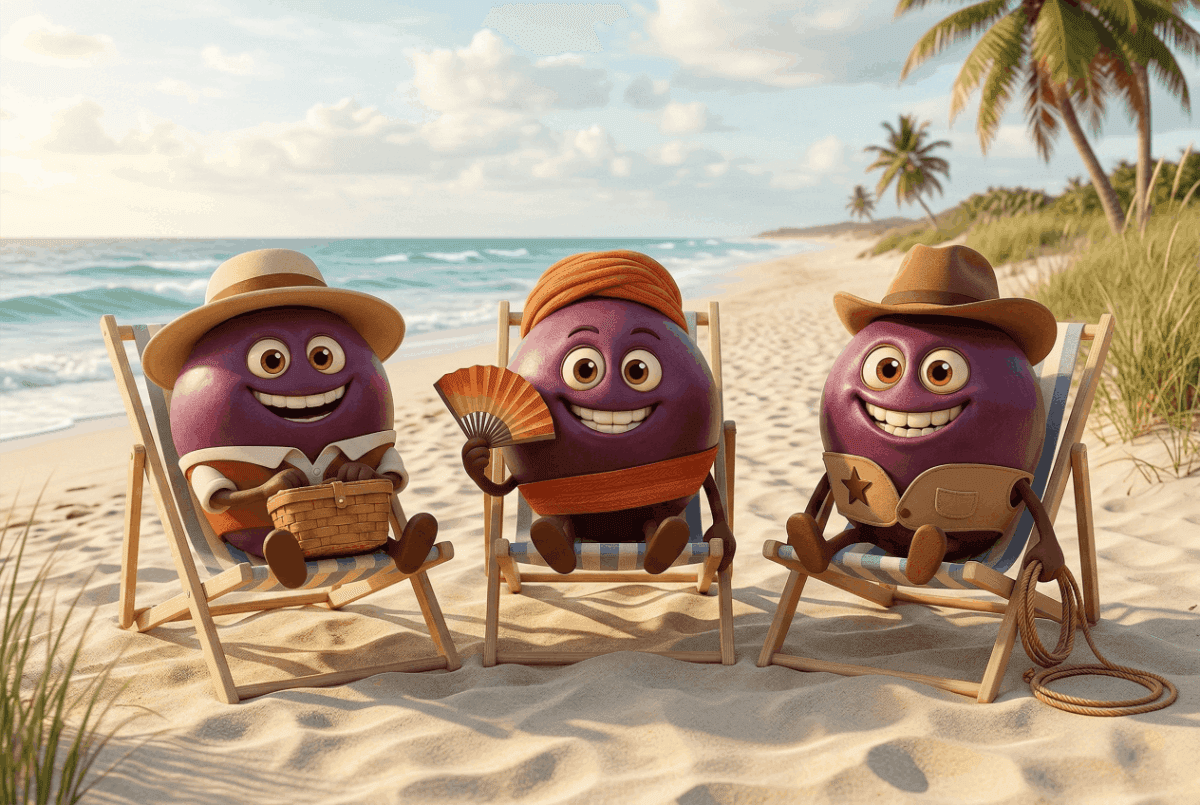 Uncorkables Sun-Loving Reds grape varieties lying on a beach