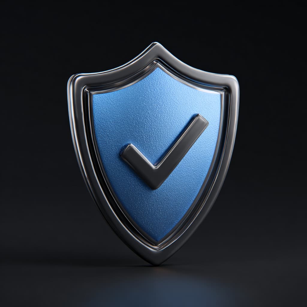 ein blaues icon, ein schild auf dem ein schwarzes check-mark zu sehen ist