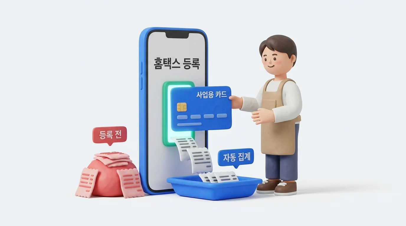 사업용 신용카드를 홈택스에 등록하면 사용 내역이 자동 집계되는 장면