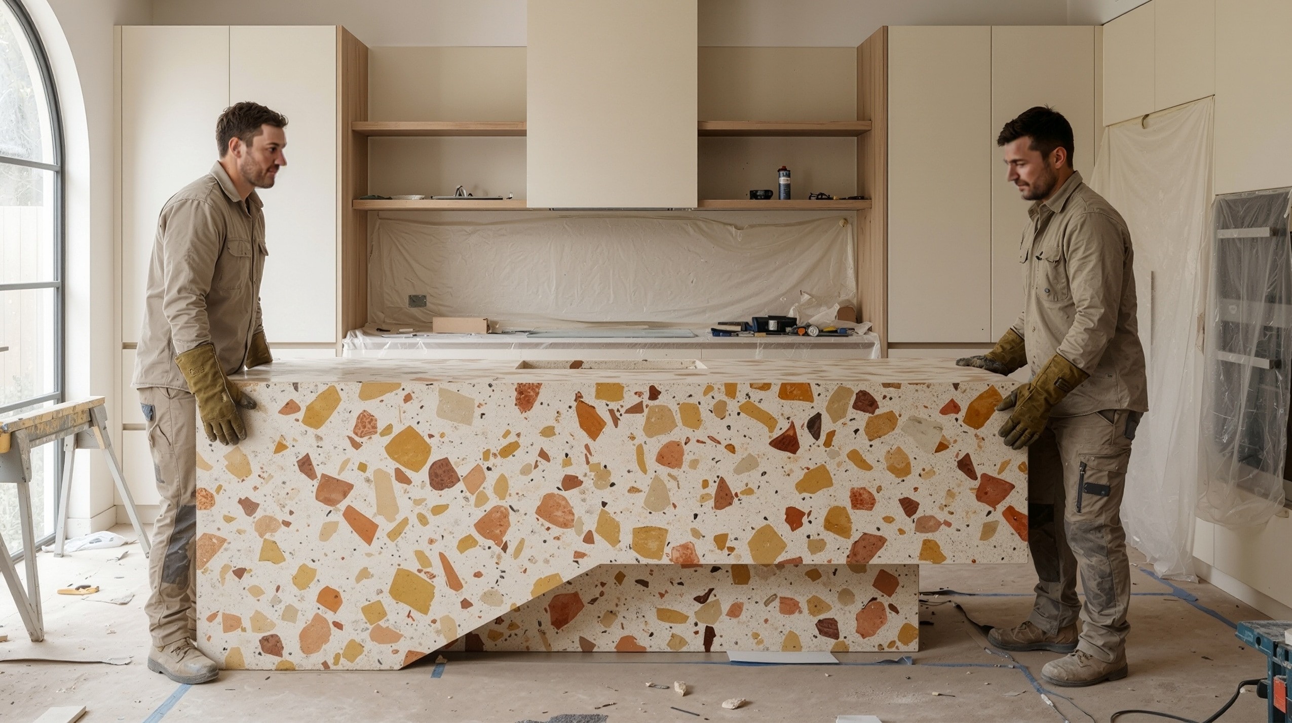 Installing stone top in kitchen