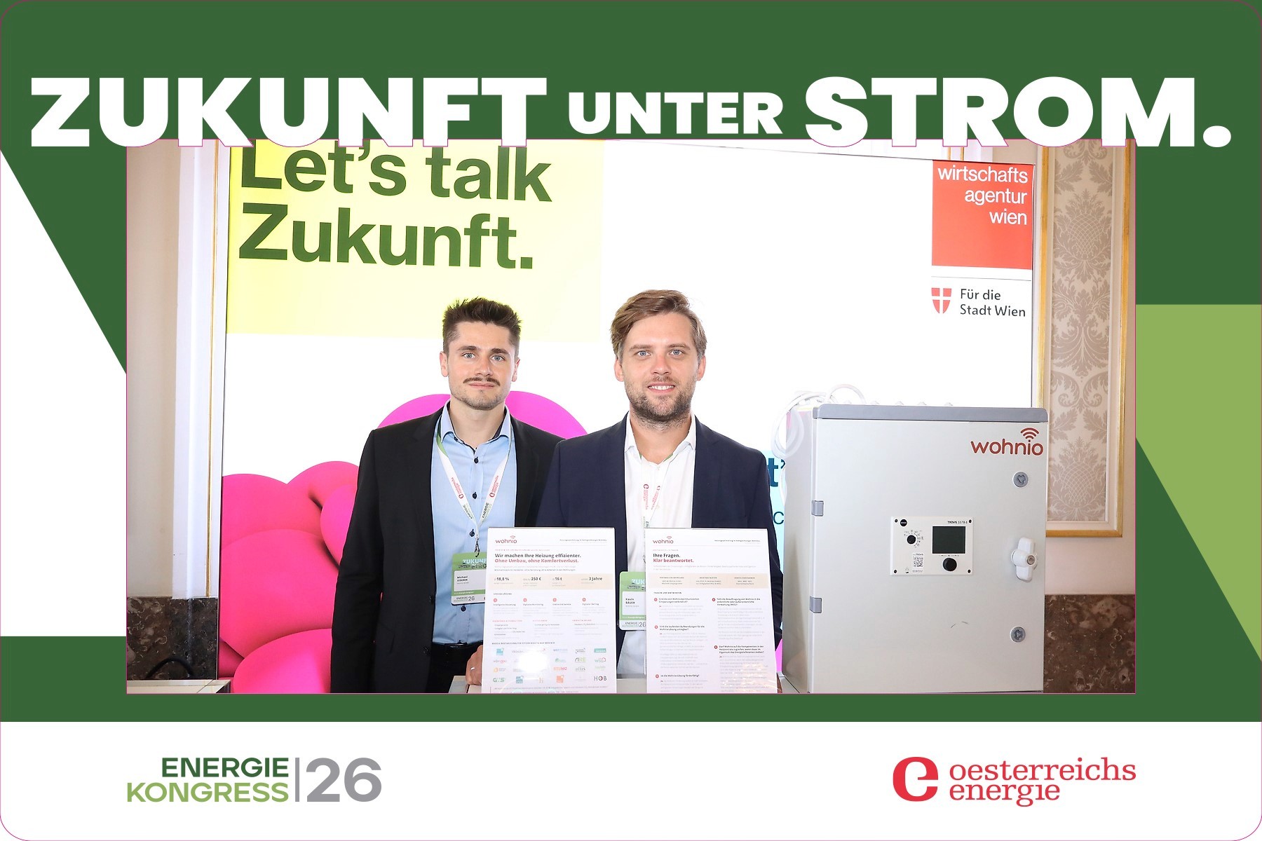 Energiekongress 2026; Österreichs Energie; Zukunft unter Strom; Kevin und Michael beim Wohnio Ausstellerstand