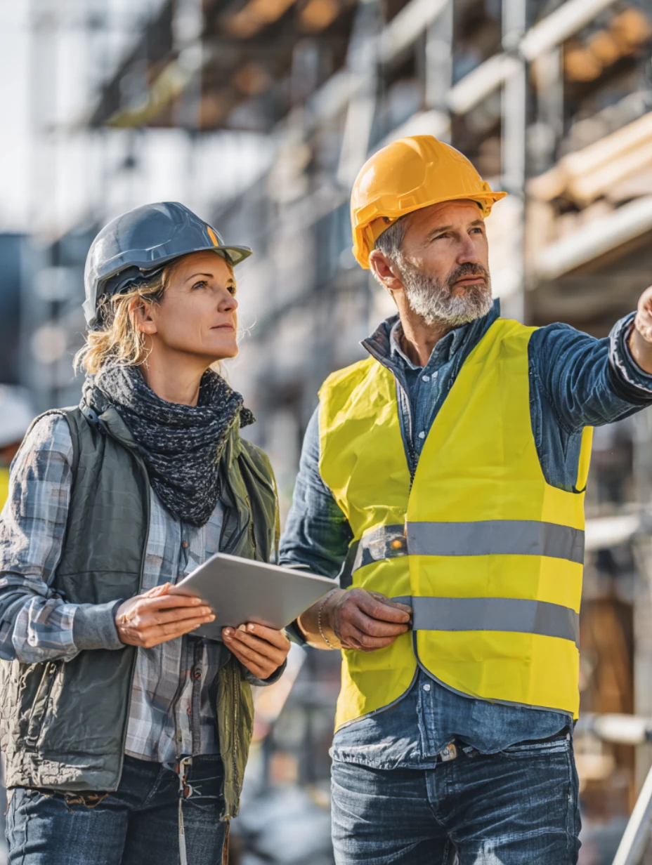 man and woman on construction site