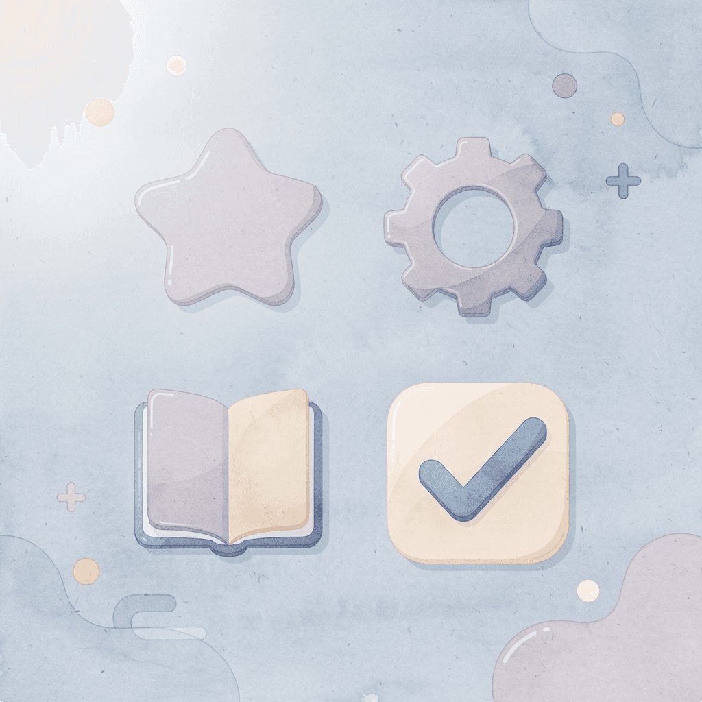 Four icons representing key creative mechanisms for toy selection
