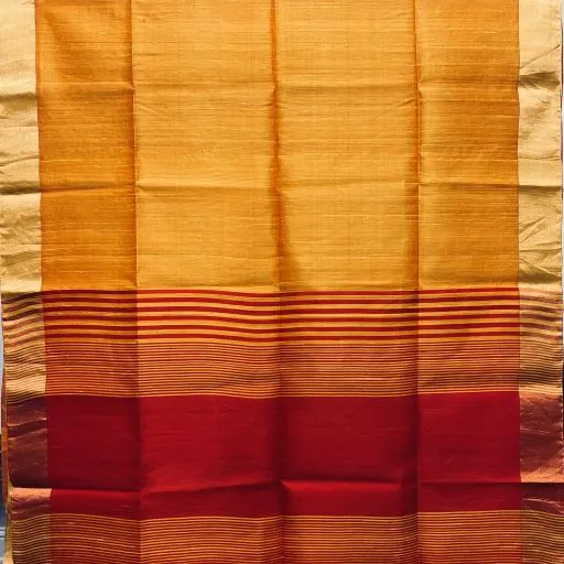 Gold Yellow Red Silk Cotton Saree