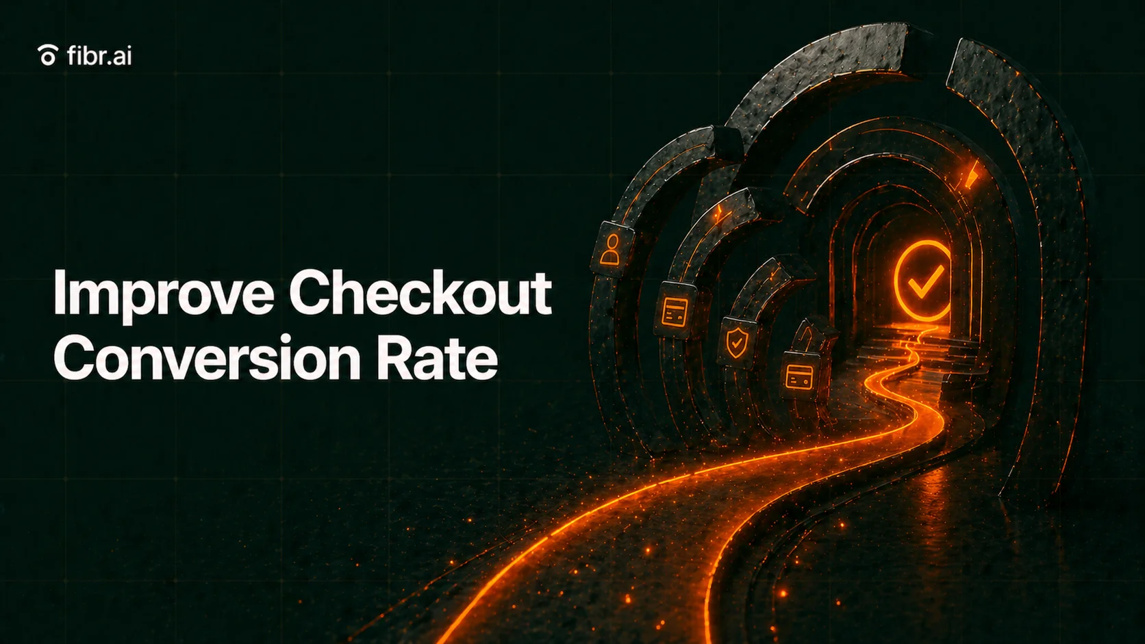 Checkout conversion optimization visualization showing a guided user journey through streamlined steps leading to a successful completion, highlighting reduced friction and improved conversion outcomes.