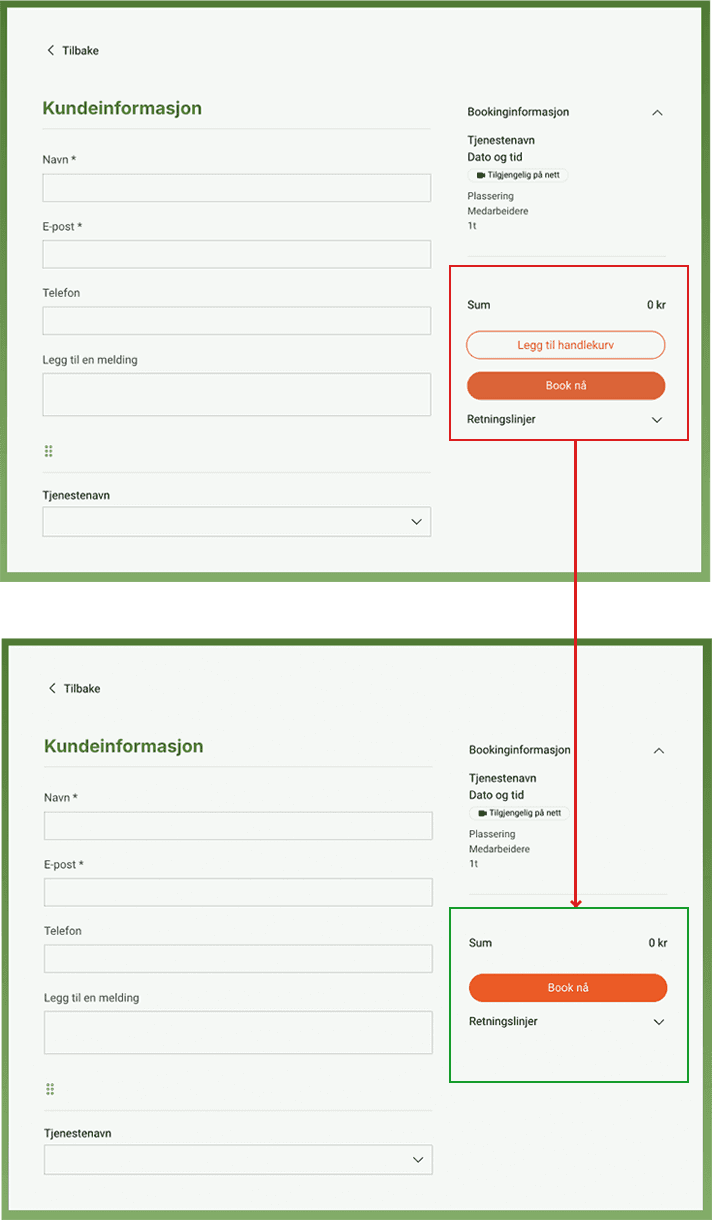 Before and after: removed the cart to simplify user flow.