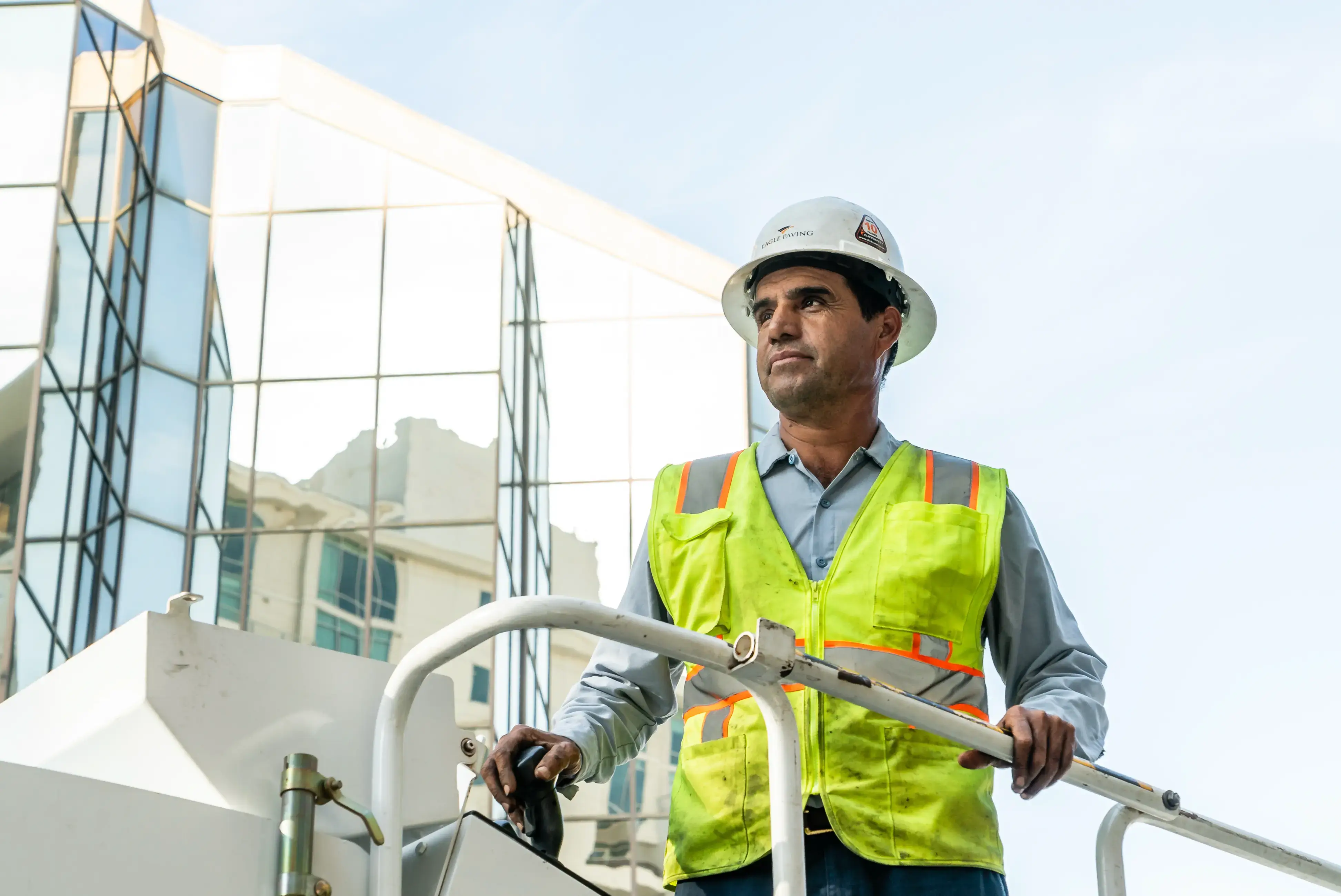 Construction worker operating machinery