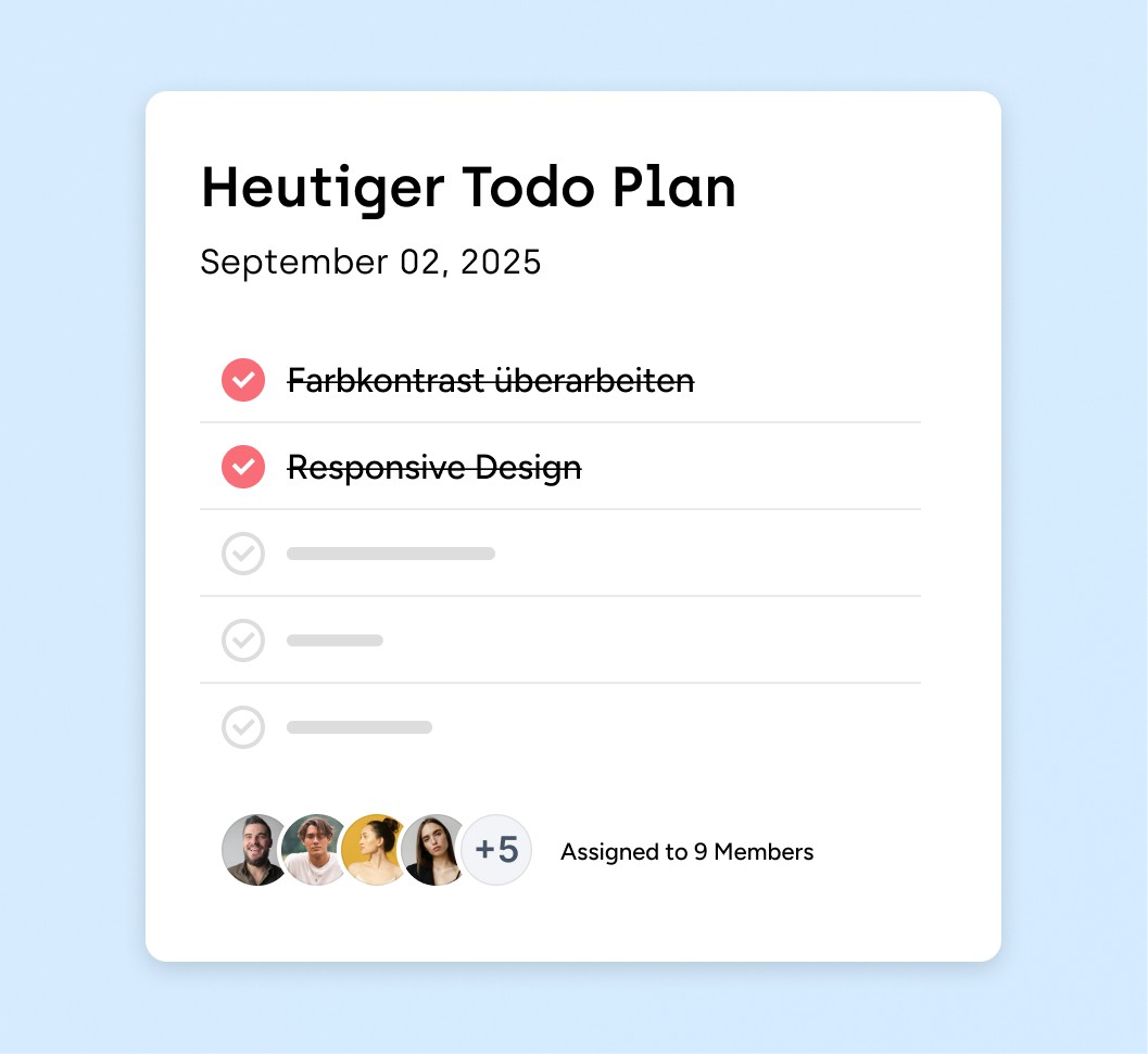 UI Design einer  Todo Liste mit der Headline: Heutiger Todo Plan