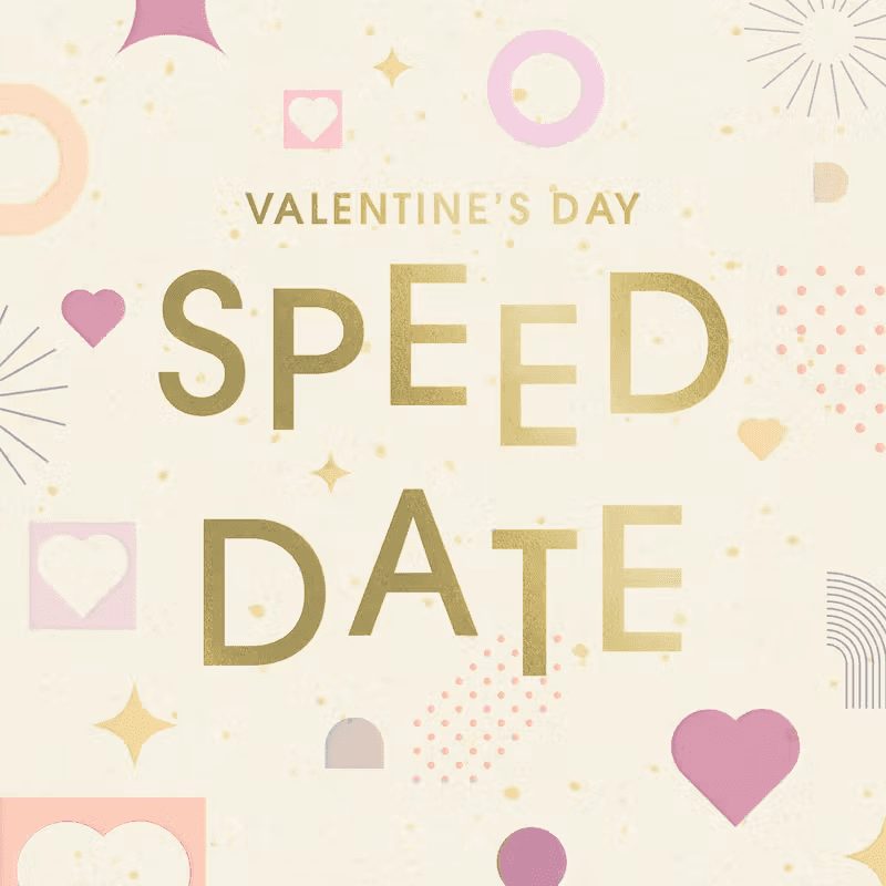 Speed Dating event poster showing Valentine’s theme for IRL dating night