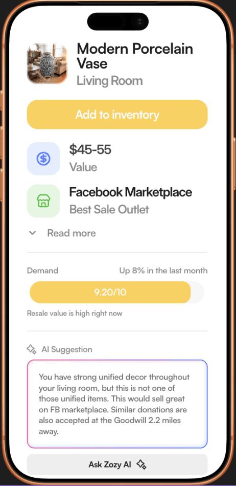 Zozy user interface.
