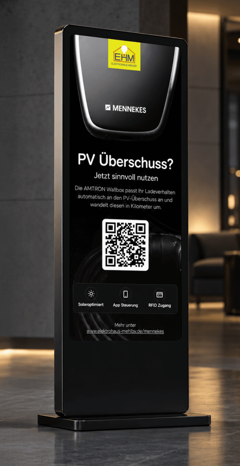 Mehlby-Kampagne auf einem digitalen Display mit QR-Code
