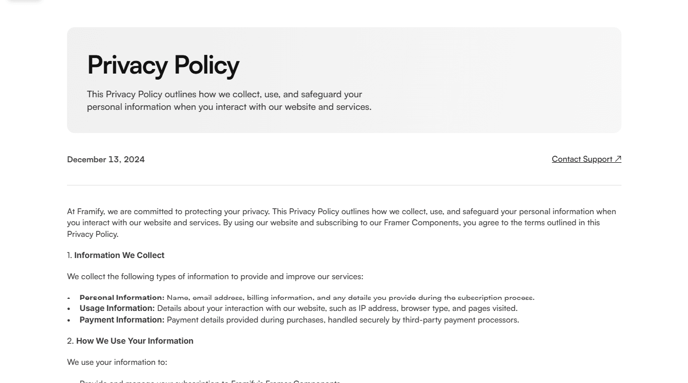 Framer Privacy Policy Section v3