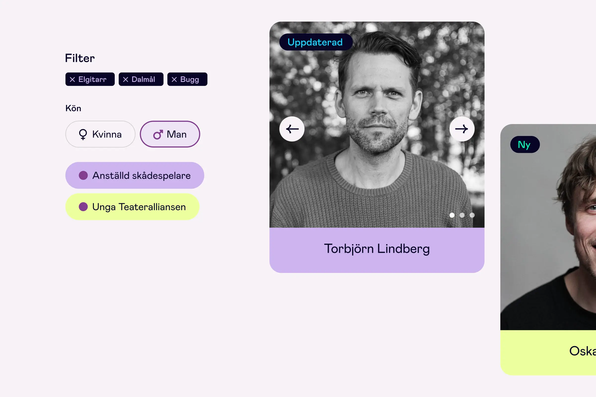 Filtrerbara skådespelarprofiler på Teateralliansens webbplats.