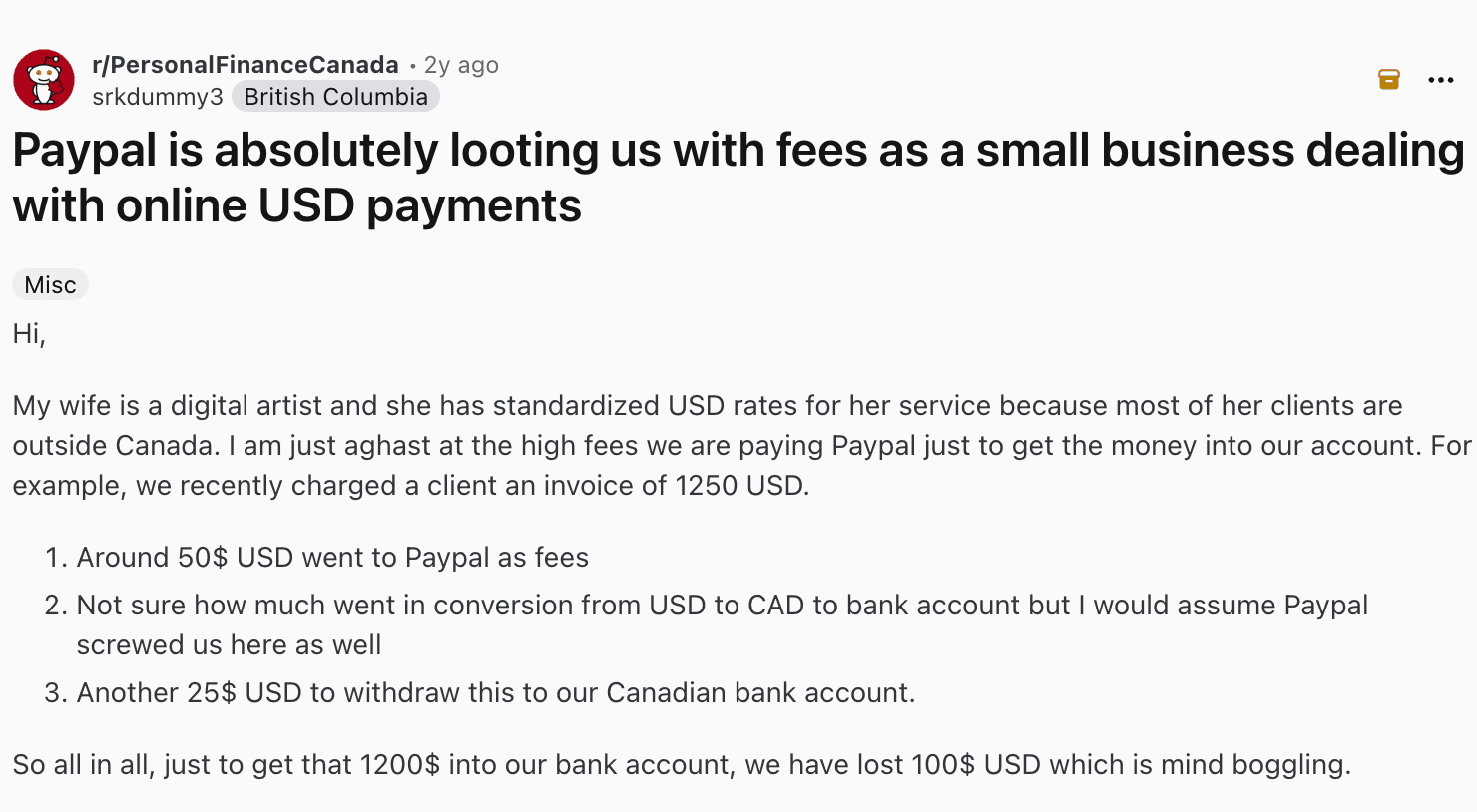 Paypal review on Reddit