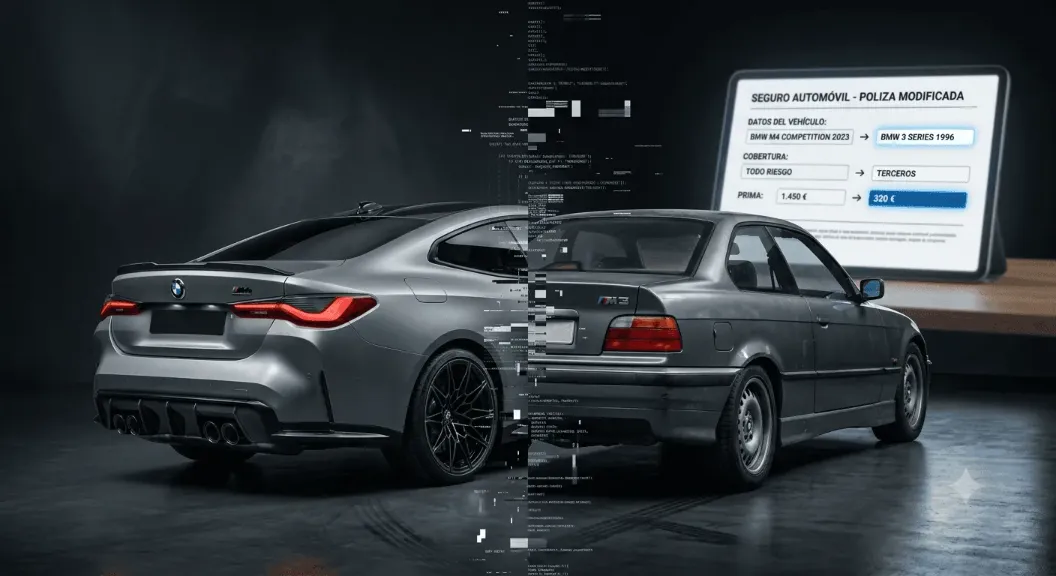 Comparación visual de coche deportivo y modelo básico para representar errores en la póliza de seguro de auto.