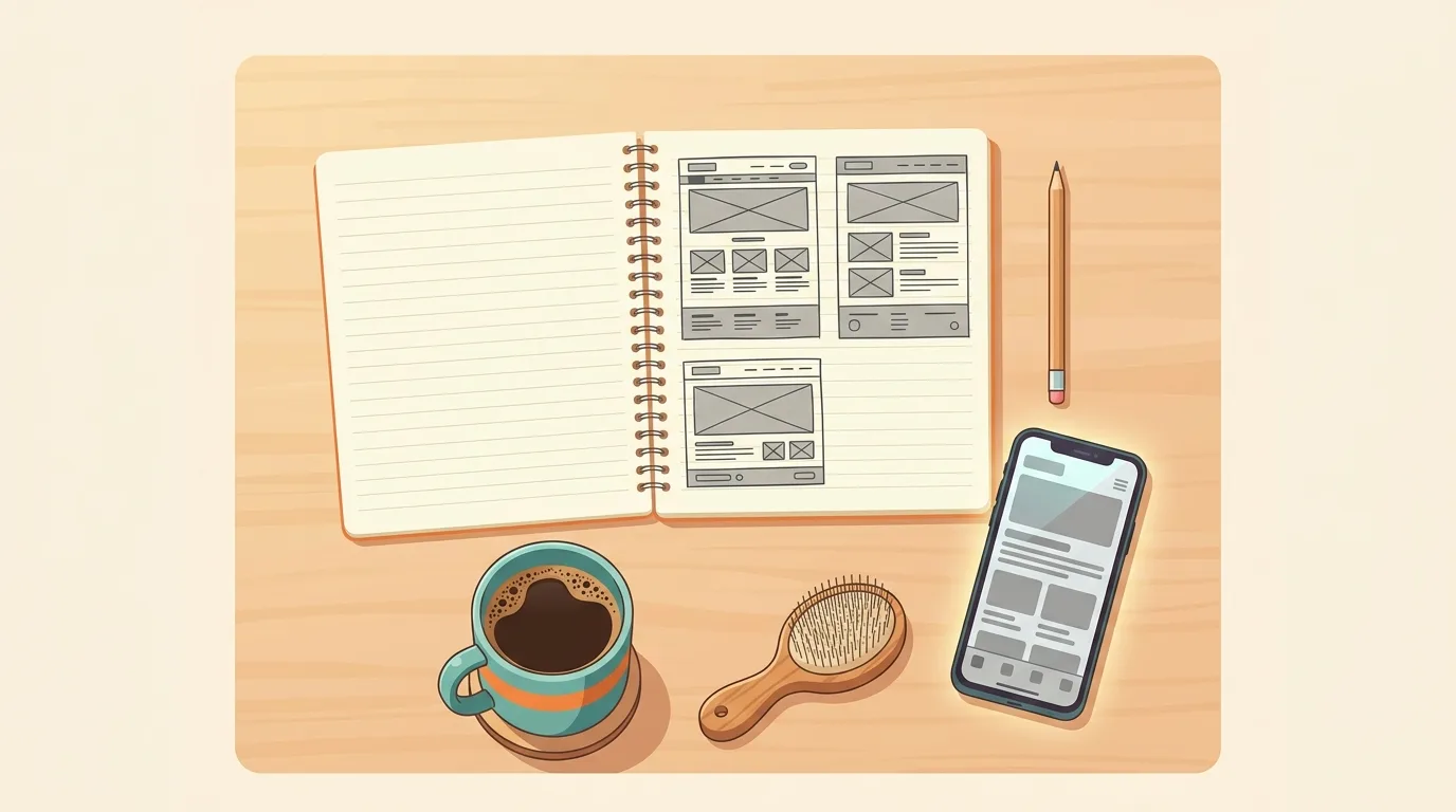 Planning the pages of a small business website on paper before building it with AI