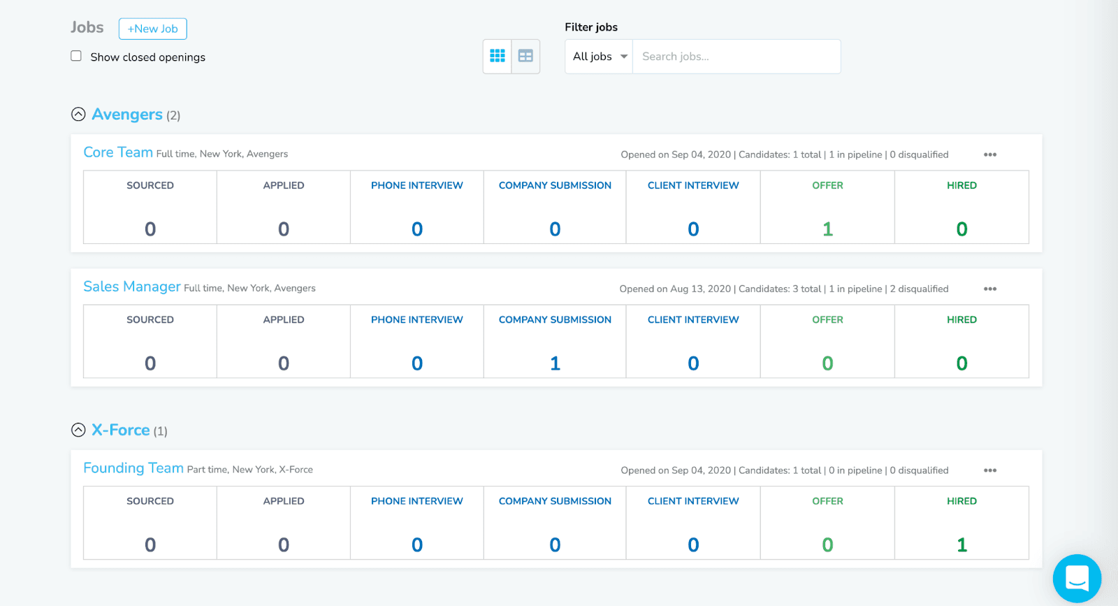 Recruiterflow interface displaying jobs 