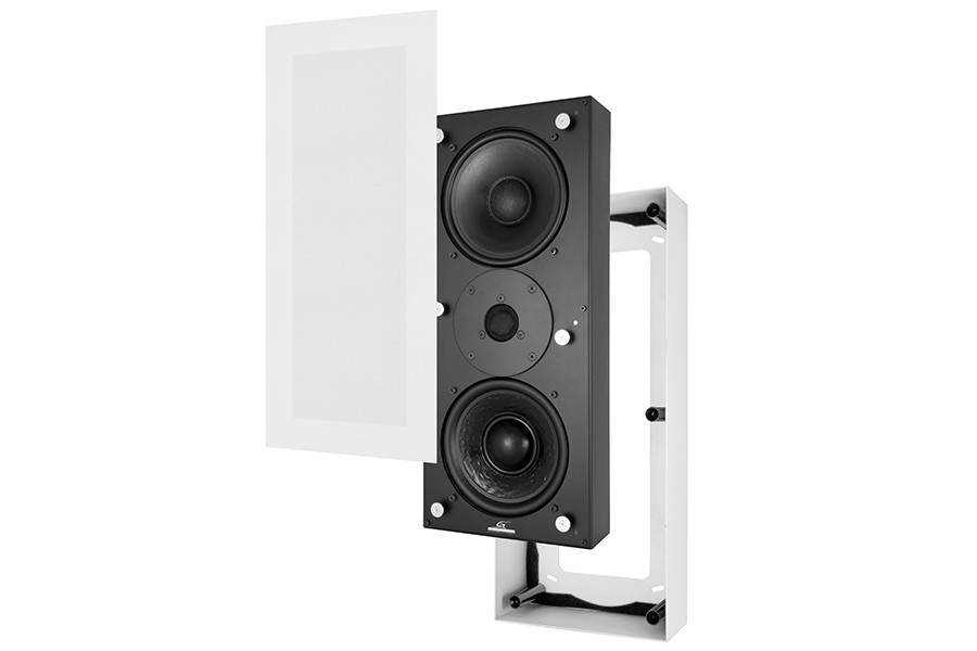 Black smart home device with screen showing time and temp