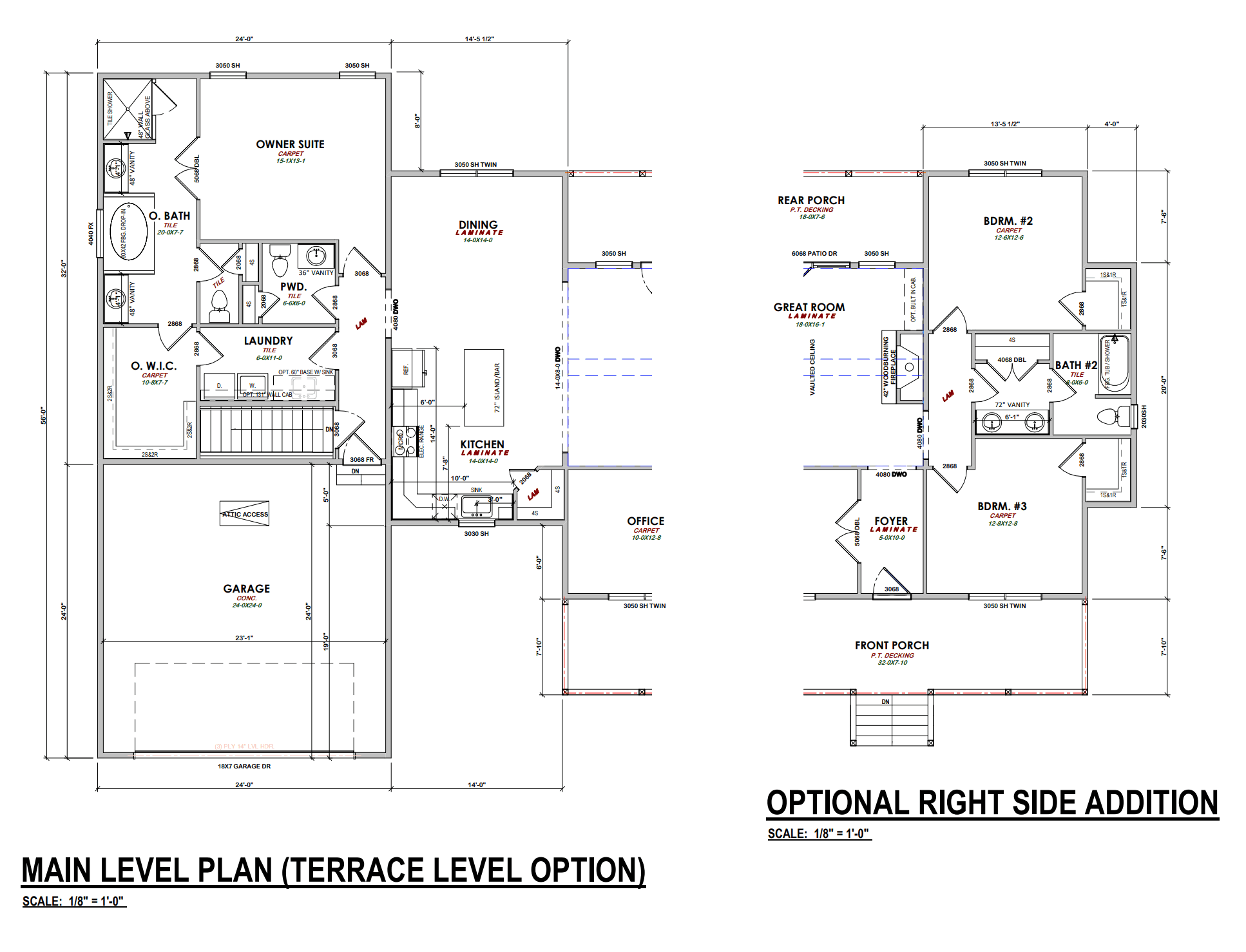 3 bed, 2.5 bath custom home floorplan