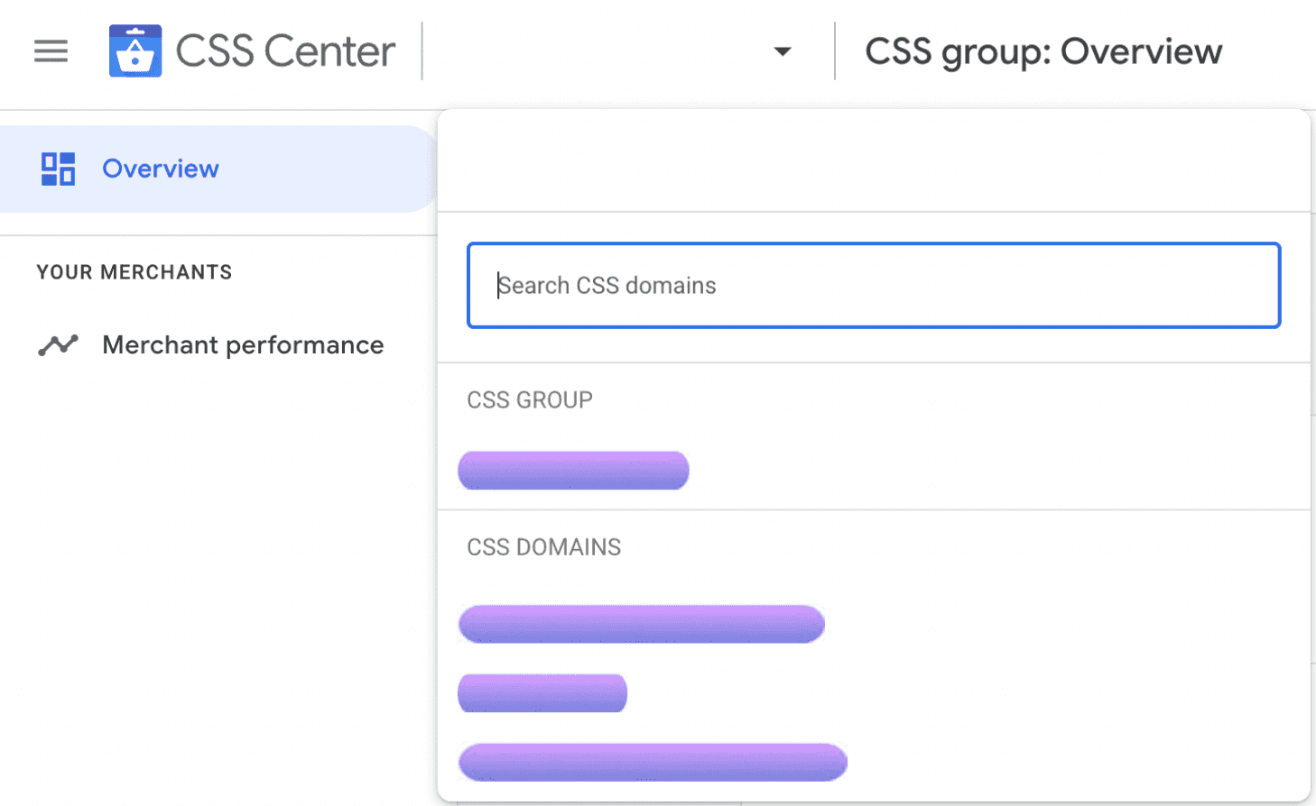 Screenshot of the Google CSS Center Showing CSS Groups vs. Domains
