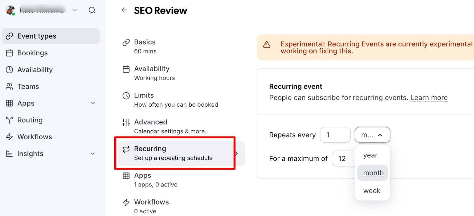 Setting up a repeating schedule