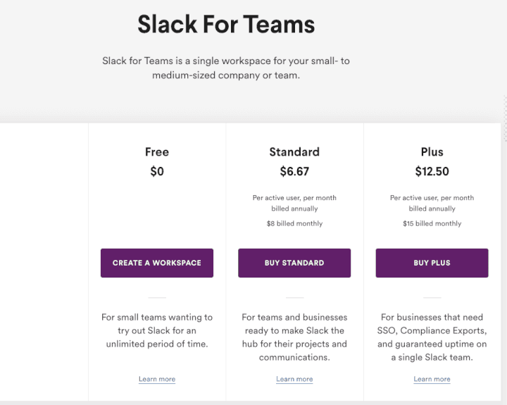 Slack's per-user pricing model