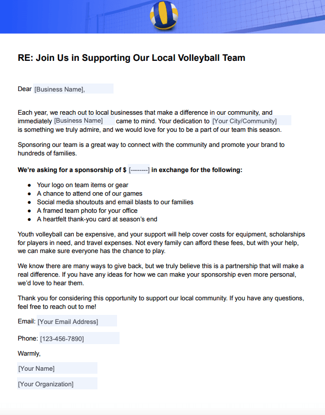 Volleyball Sponsorship Letter Template