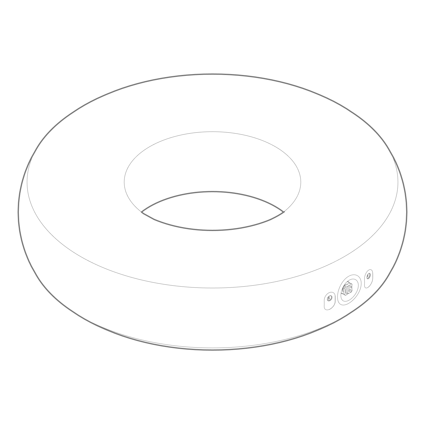 Isometric line drawing of the internal inflatable core of a luxury pool float by Oliver James Lilos — ergonomic contouring for adult lounging comfort.