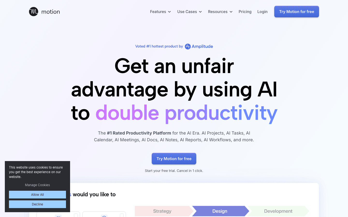 Motion AI scheduling app homepage