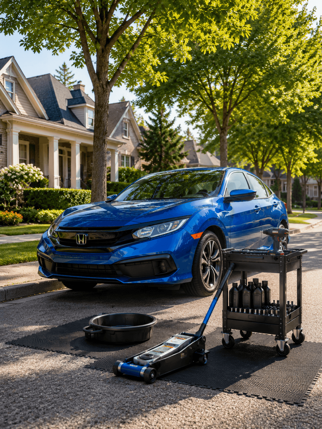 Car on the street ready for a mobile oil change