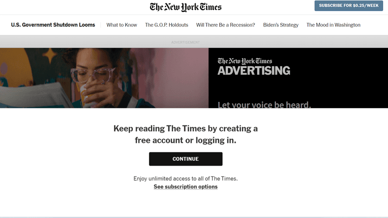 New York Times access subscription model example