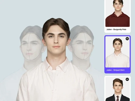 다양한 의상을 착용한 남성 AI 모델 'Julien'의 스타일 다양성를 보여주는 제작 화면